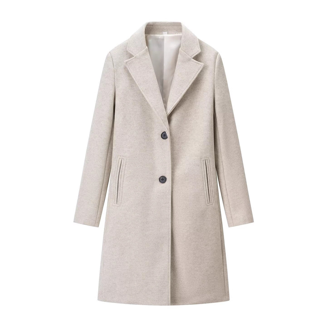 Damen Longline Einreihiger Wollmix-Mantel mit Reverskragen und Leistentaschen Drune
