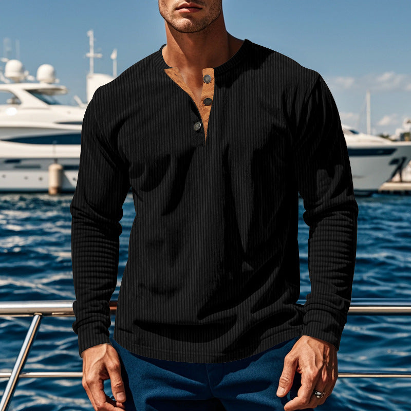 Herren Langarm-Henley-Shirt mit strukturiertem Design und modischen Knöpfen Drune