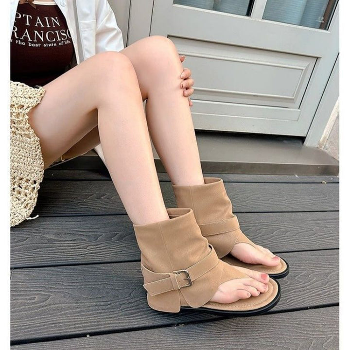 Damen Offene Sandalen‑Stiefelette mit Sockenkragen und Schnallenriemen Drune