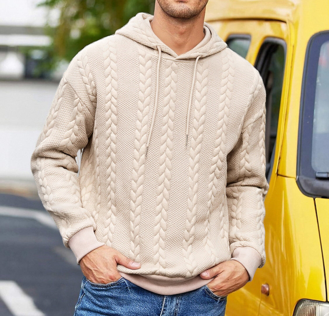 Herren Kapuzenpullover mit erhabenem Flechtrelief und weichem Innenfutter Drune