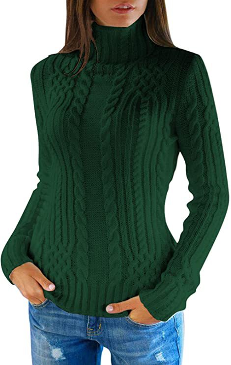 Damen Pullover mit hohem Kragen und Zopfmuster Drune