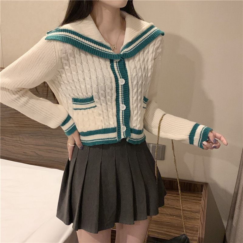 Damen Strickjacke mit maritimem Kragen und dezenten Streifen Drune