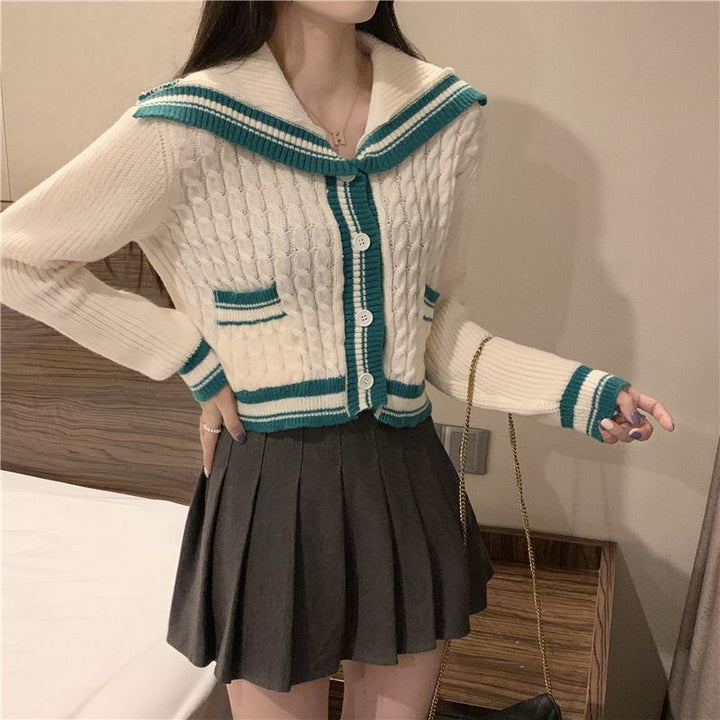 Damen Strickjacke mit maritimem Kragen und dezenten Streifen Drune