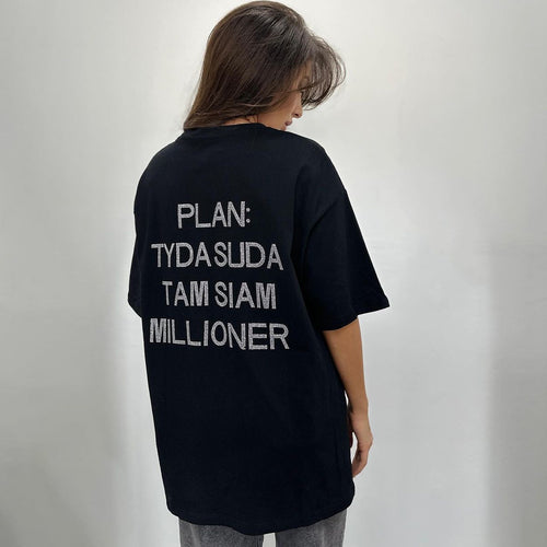 Damen oversized Statement-T-Shirt mit Strassschrift auf dem Rücken Drune