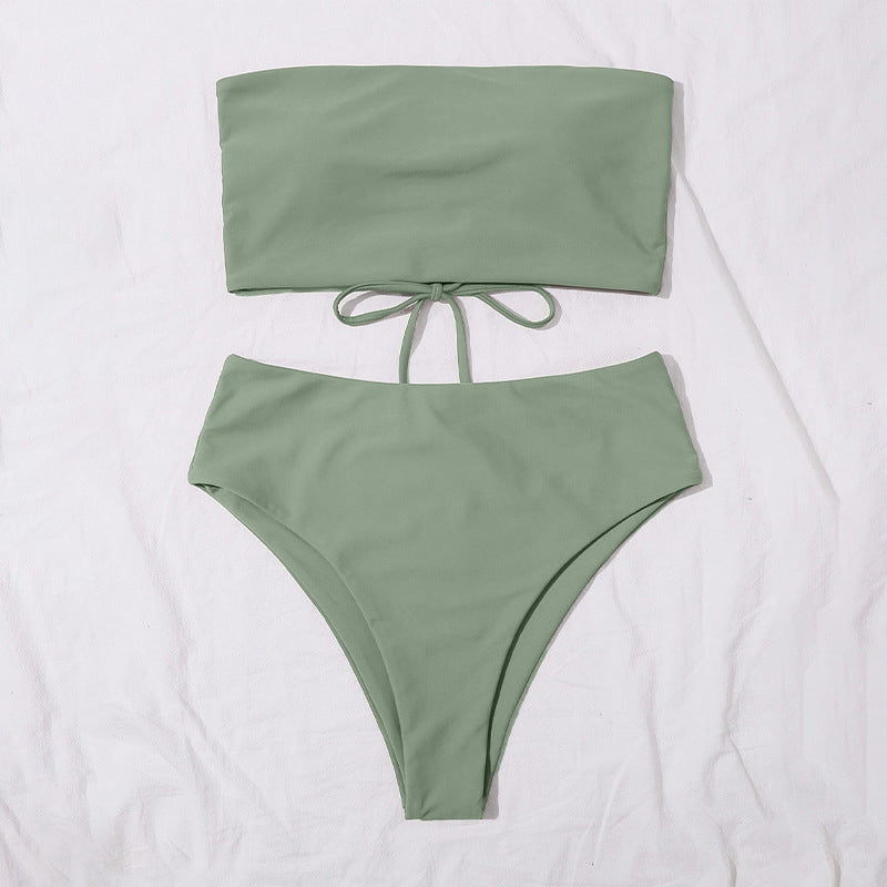 Damen Bandeau-Bikini-Set mit hohem Taillenslip und verstellbaren Trägern Drune
