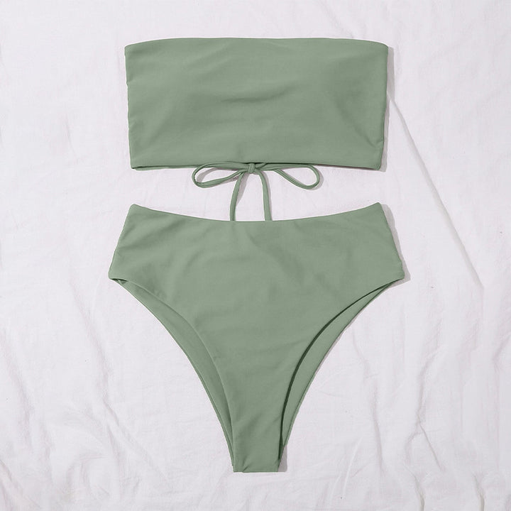 Damen Bandeau-Bikini-Set mit hohem Taillenslip und verstellbaren Trägern Drune