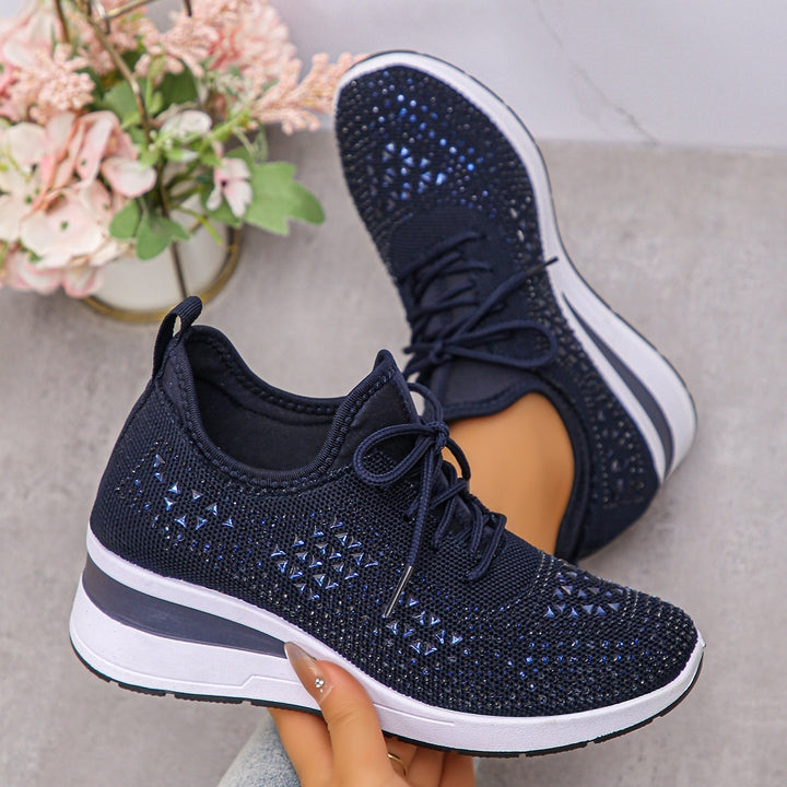 Damen Wedge-Sneaker mit atmungsaktivem Strick, gepolstertem Sockenschaft und leichtem Plateau Drune