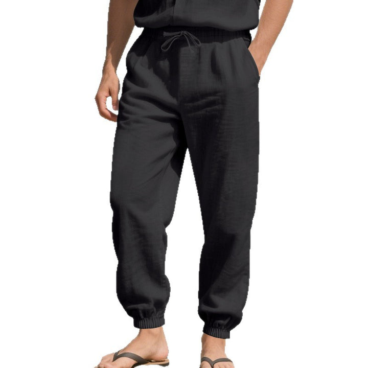 Herren Leichte Leinenoptik-Loungehose mit Tunnelzug, elastischem Knöchelabschluss & Seitentaschen Drune