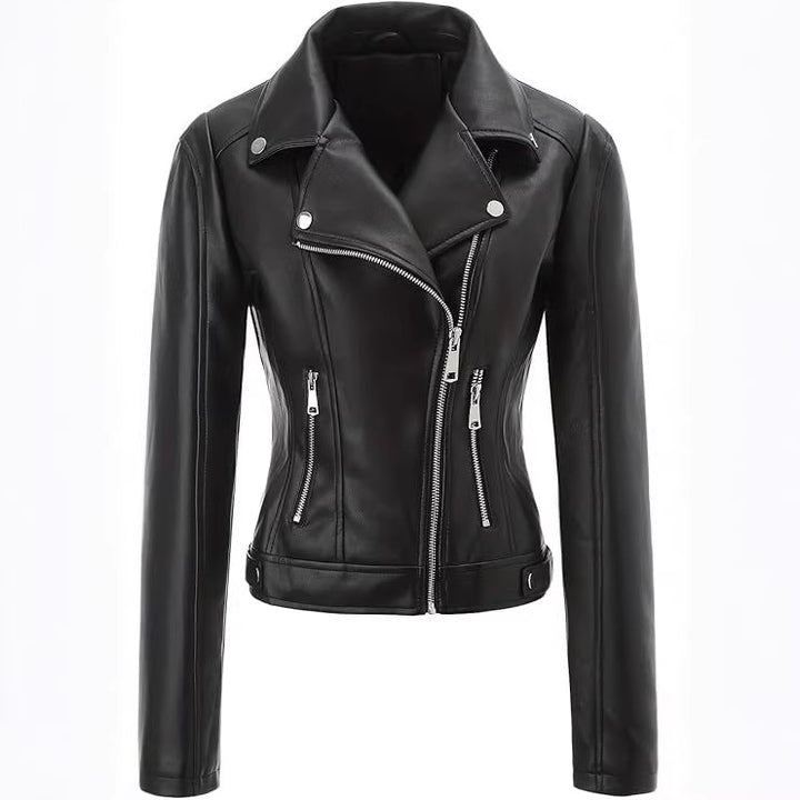 Damen Stylish Cropped Lederjacke Drune