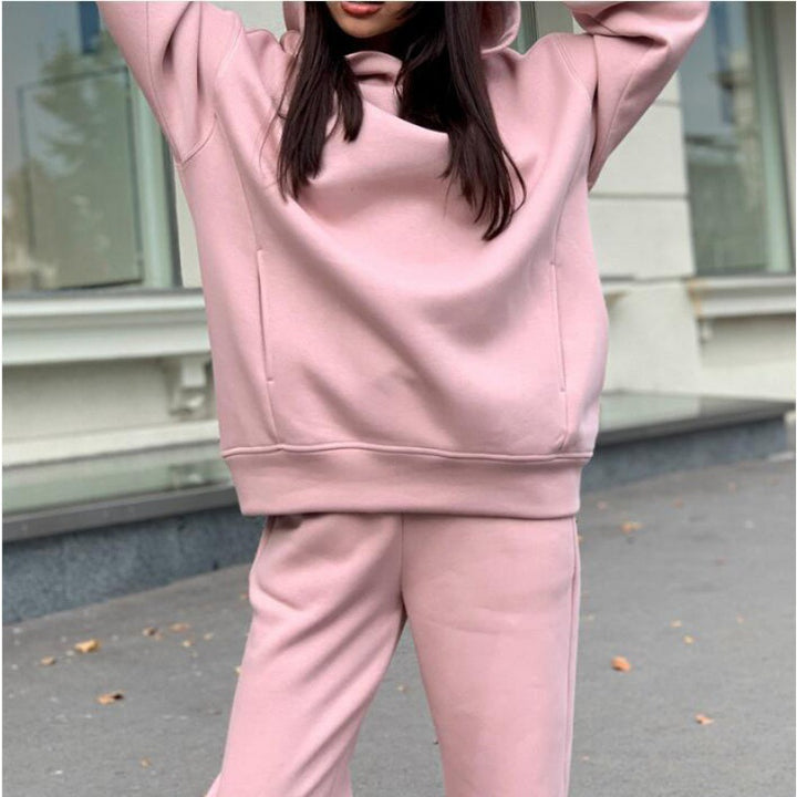 Damen Oversize-Kapuzen-Sweatshirt und Jogginghose Set mit Fleece-Innenseite und elastischen Bündchen Drune