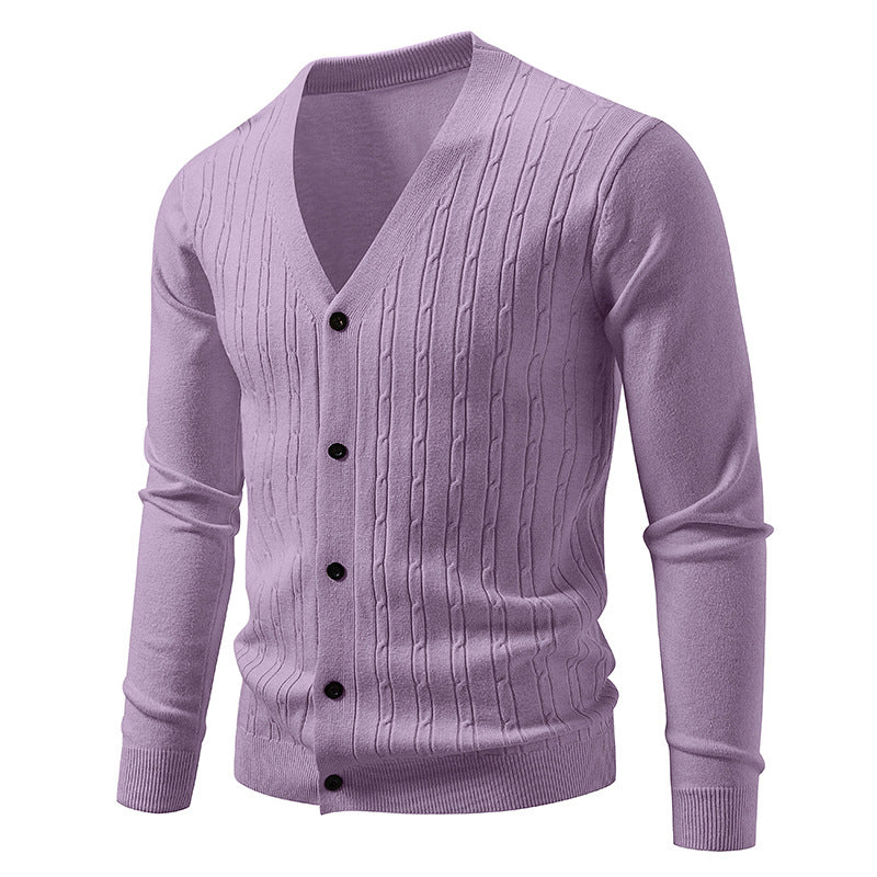 Herren Feinstrick-Cardigan mit V-Ausschnitt und vertikalem Zopfmuster Drune