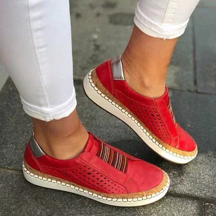Damen perforierte Slipper-Sneaker mit Elastikeinsatz und Korkoptik-Plateau Drune