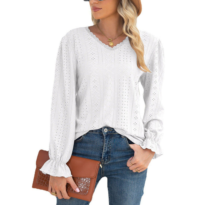 Damen Blusenshirt mit Lochmuster und elastischen Ärmelbündchen Drune