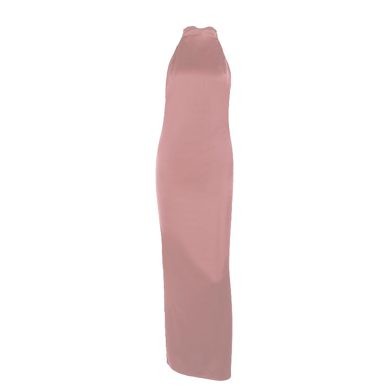 Damen elegantes Maxikleid mit hohem Kragen und figurbetontem Schnitt Drune