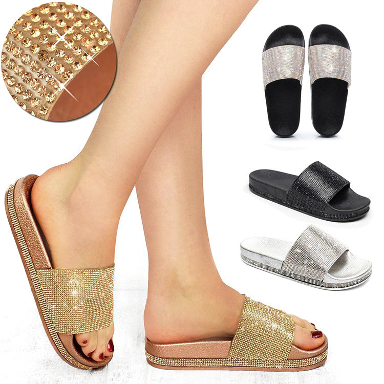Drune | Kristall Diamant Slides mit Besatz Sandalen