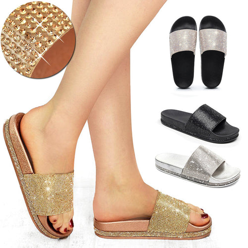 Drune | Kristall Diamant Slides mit Besatz Sandalen