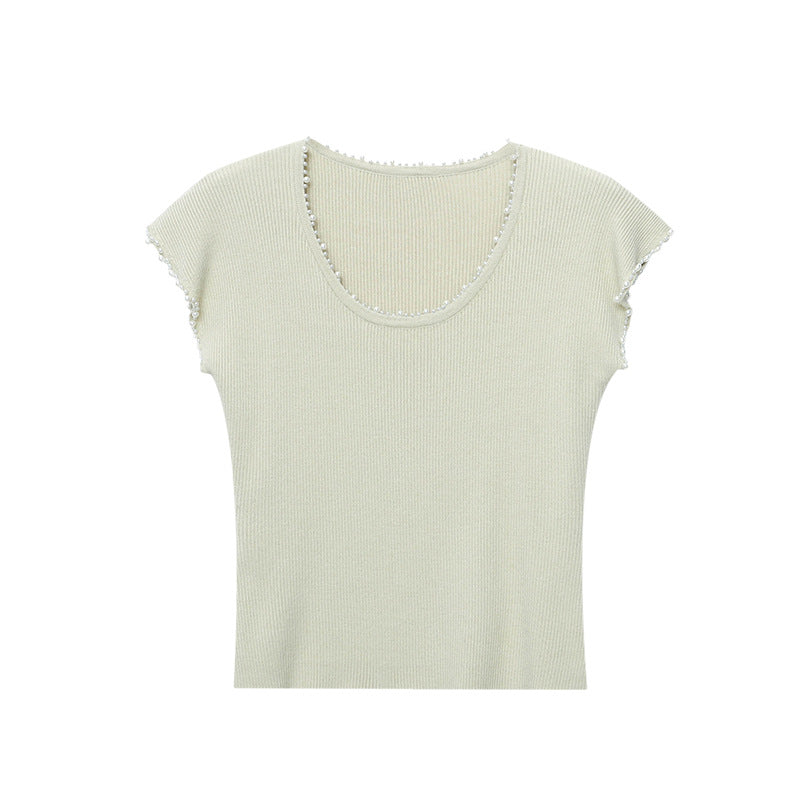 Damen figurbetontes Ripp-Top mit zarten Rüschendetails Drune
