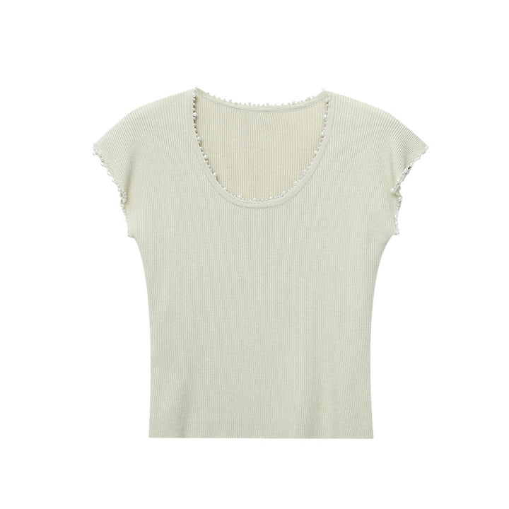 Damen figurbetontes Ripp-Top mit zarten Rüschendetails Drune
