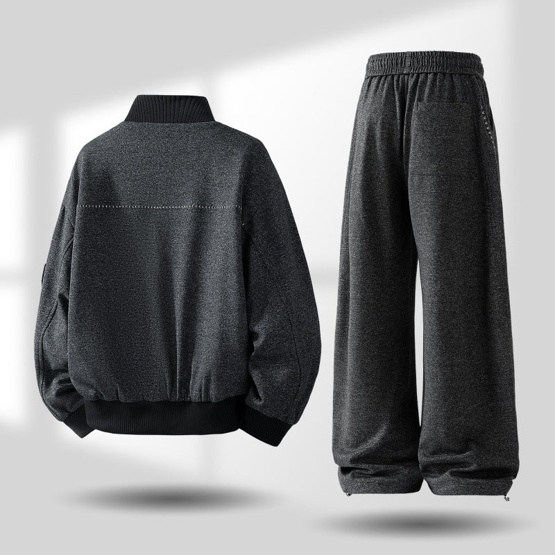 Herren komfortabler oversized Freizeit-Trainingsanzug mit Reißverschlussjacke und weiten Jogginghosen Drune