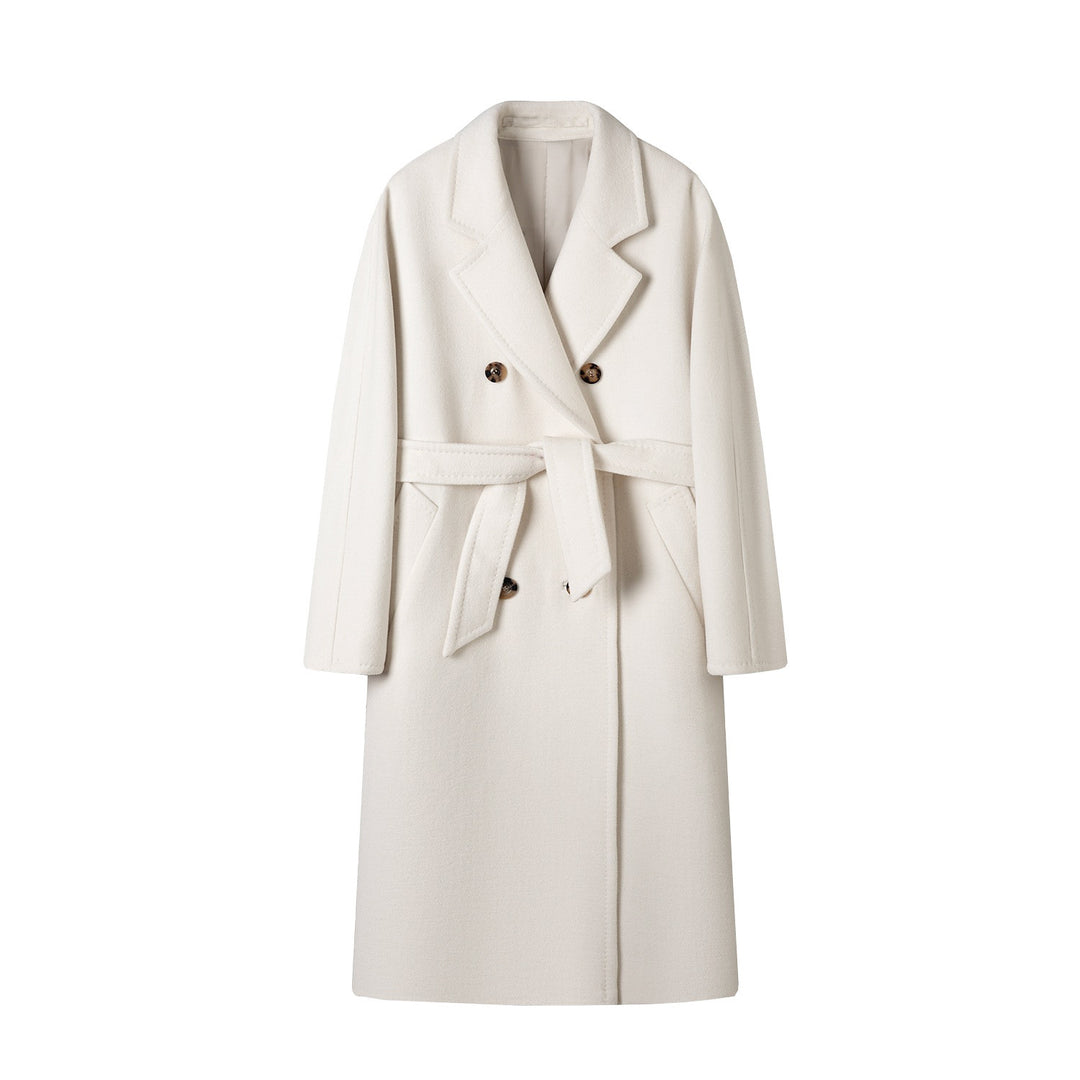 Damen Eleganter Double-Breasted Wollmischung Mantel Drune
