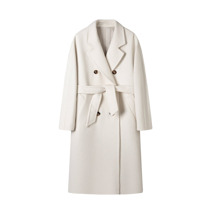 Damen Eleganter Double-Breasted Wollmischung Mantel Drune
