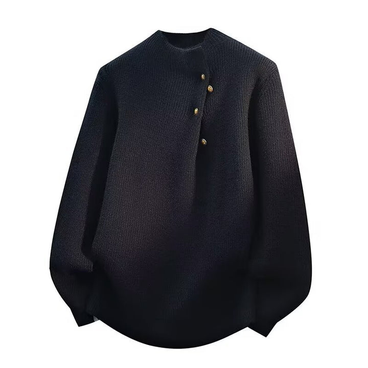 Damen Modischer Stehkragenpullover mit Knopfdetails Drune