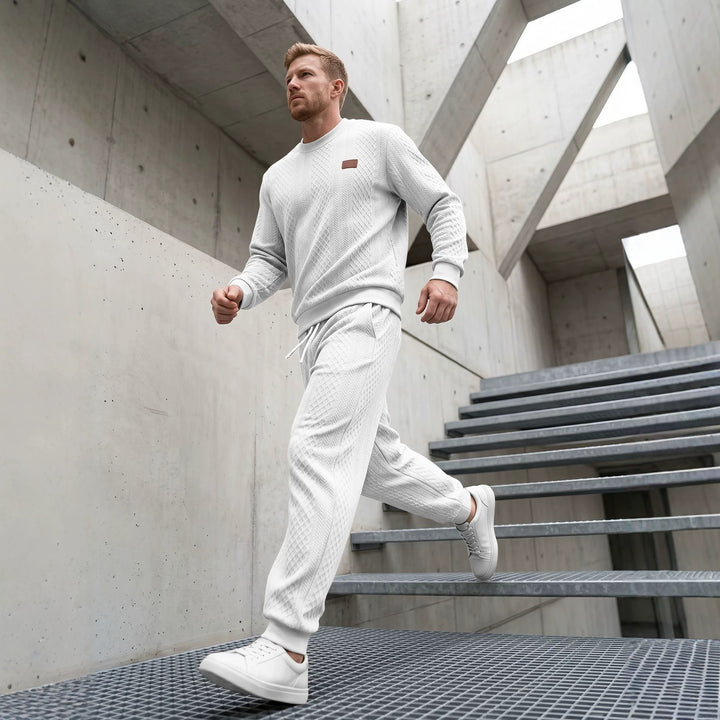 Herren Strukturierter Strick-Jogginganzug mit Rundhalsausschnitt und Kordelbund Drune