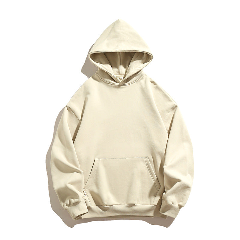 Unisex Kastenförmiger Kapuzenpullover mit minimalistischer Nahtführung, Kängurutasche und verlängertem Rückenteil Drune