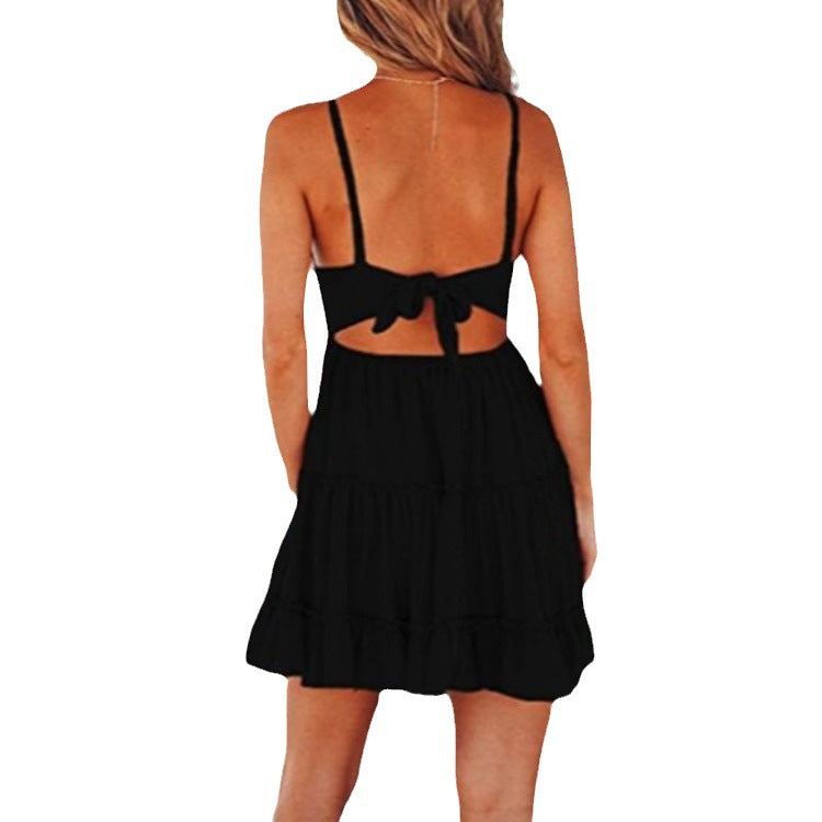 Damen Sommerliches Minikleid mit romantischem Rüschensaum und Spaghettiträgern Drune