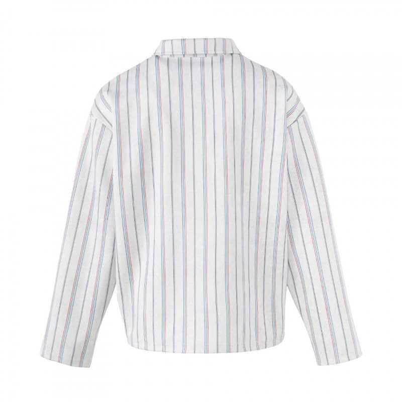 Unisex Gestreiftes Overshirt mit Henley-Knopfleiste und dekorativen Ansteck-Details Drune