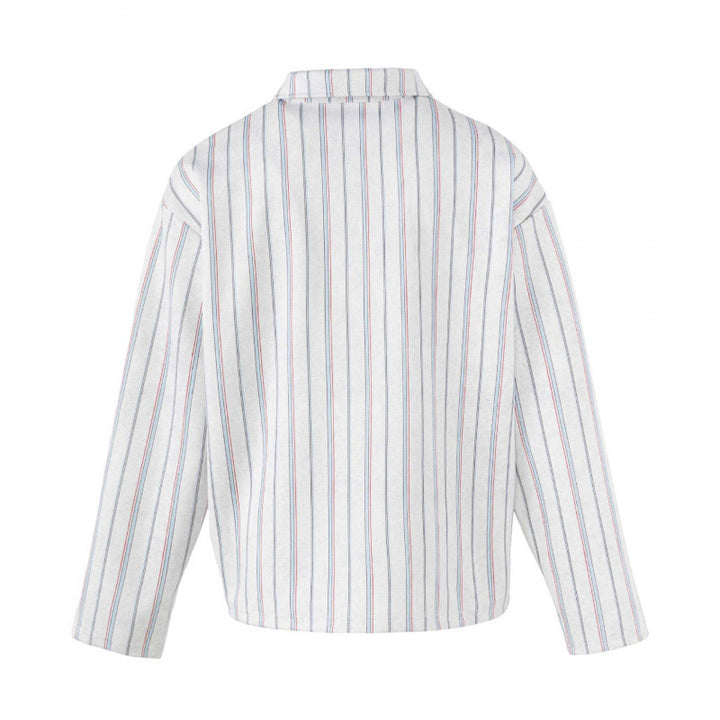 Unisex Gestreiftes Overshirt mit Henley-Knopfleiste und dekorativen Ansteck-Details Drune