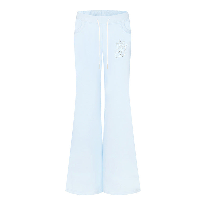 Damen Ausgestellte Loungehose mit hohem Komfortbund, Kordelzug und Strass‑Logo Drune