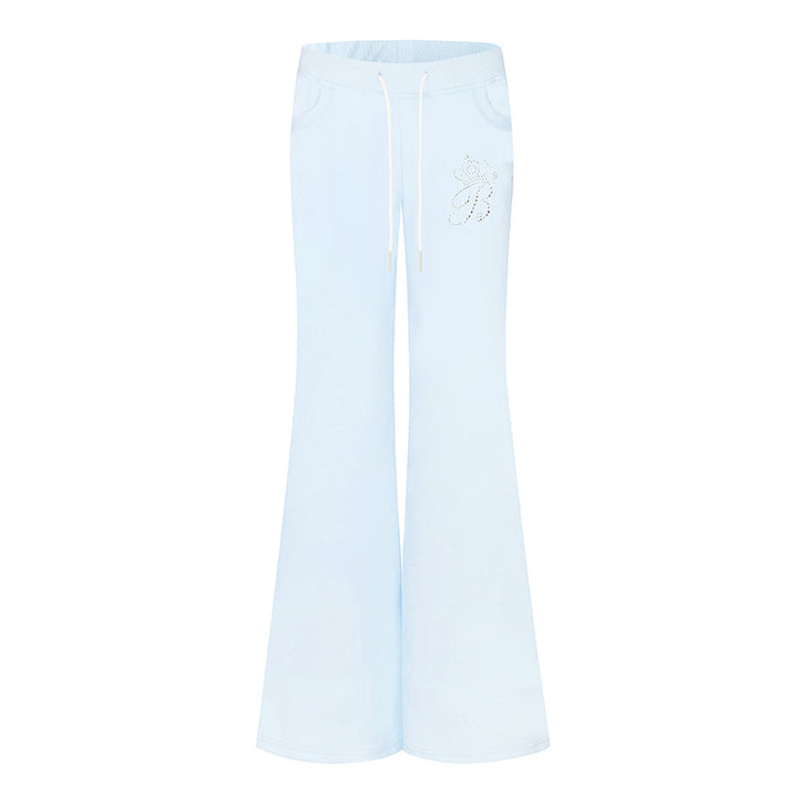Damen Ausgestellte Loungehose mit hohem Komfortbund, Kordelzug und Strass‑Logo Drune