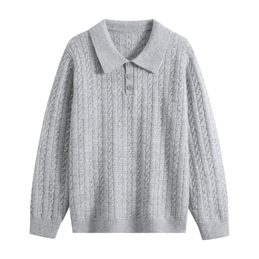 Herren Zopfstrick-Polopullover mit Polokragen, halber Knopfleiste & relaxed Schnitt Drune