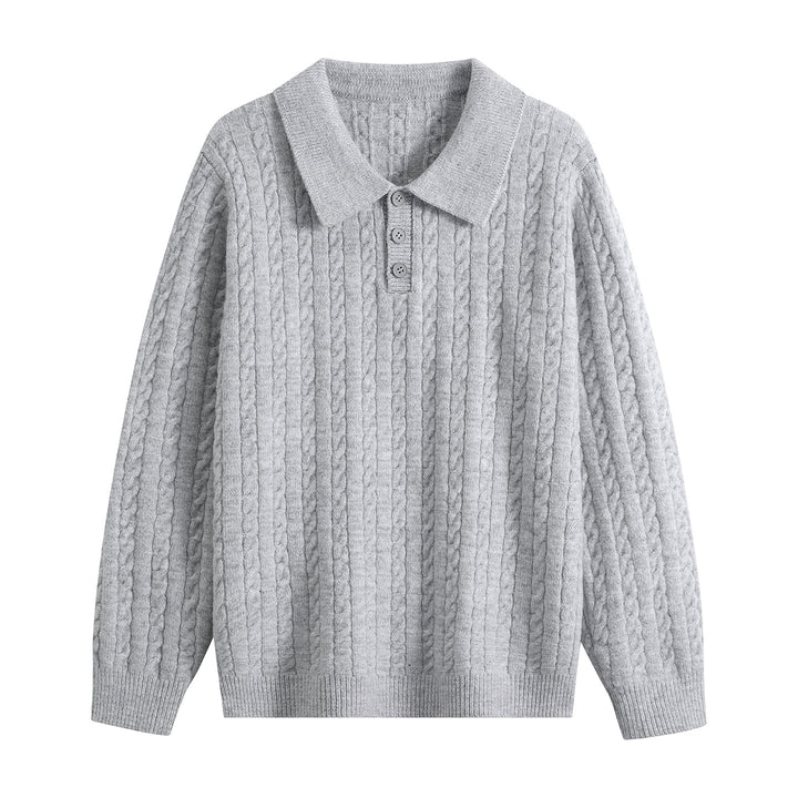 Herren Zopfstrick-Polopullover mit Polokragen, halber Knopfleiste & relaxed Schnitt Drune