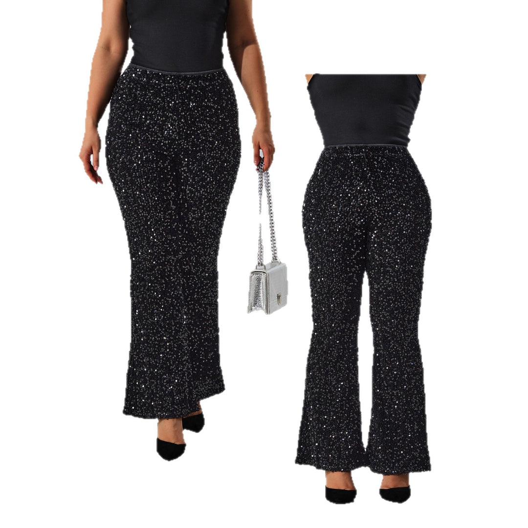 Damen Glamouröse Pailletten-Flared-Hose mit hohem Bund und Stretch Drune