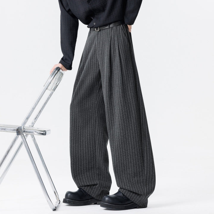 Damen Weite High‑Waist Plissee-Hose aus Wollmix mit elastischem Bund und weitem Bein Drune