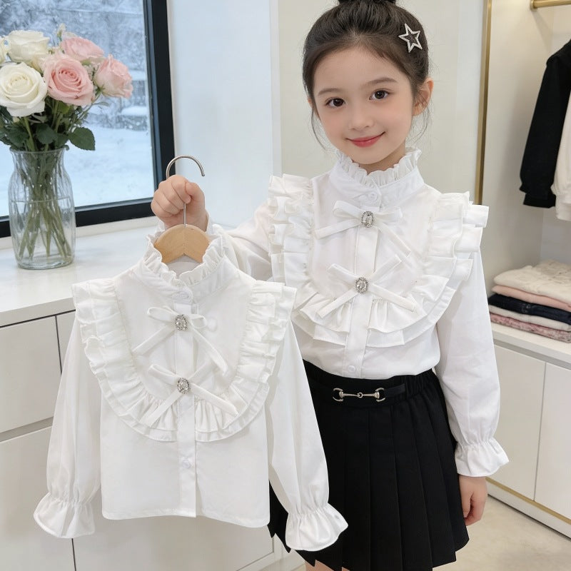 Mädchen elegante Bluse mit Volant und Rüschendetails Drune