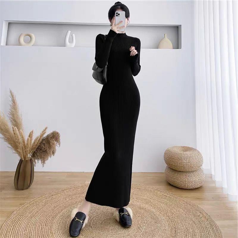 Damen Elegantes Strickkleid mit hohem Kragen und strukturiertem Design Drune