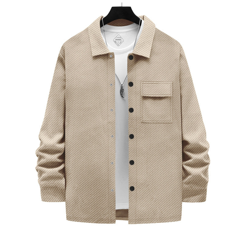 Herren nan strukturierte Overshirt-Jacke mit Kentkragen Druckknopfleiste und aufgesetzter Brusttasche Drune