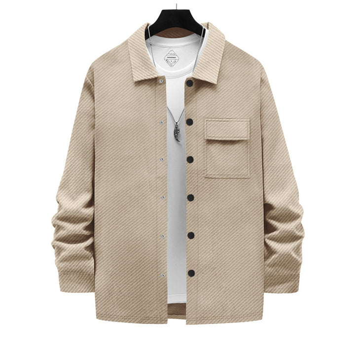 Herren nan strukturierte Overshirt-Jacke mit Kentkragen Druckknopfleiste und aufgesetzter Brusttasche Drune
