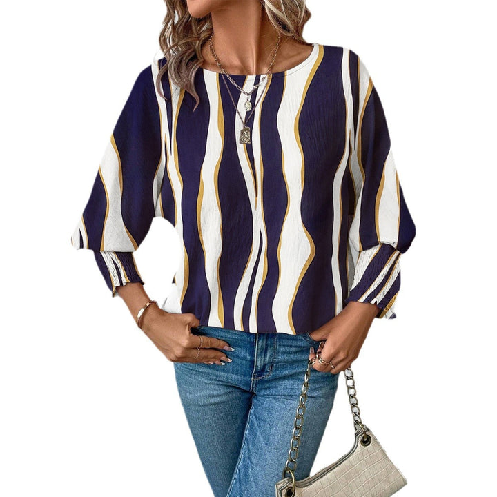 Damen Elegante blusige Oberteil mit Wellenmuster Drune