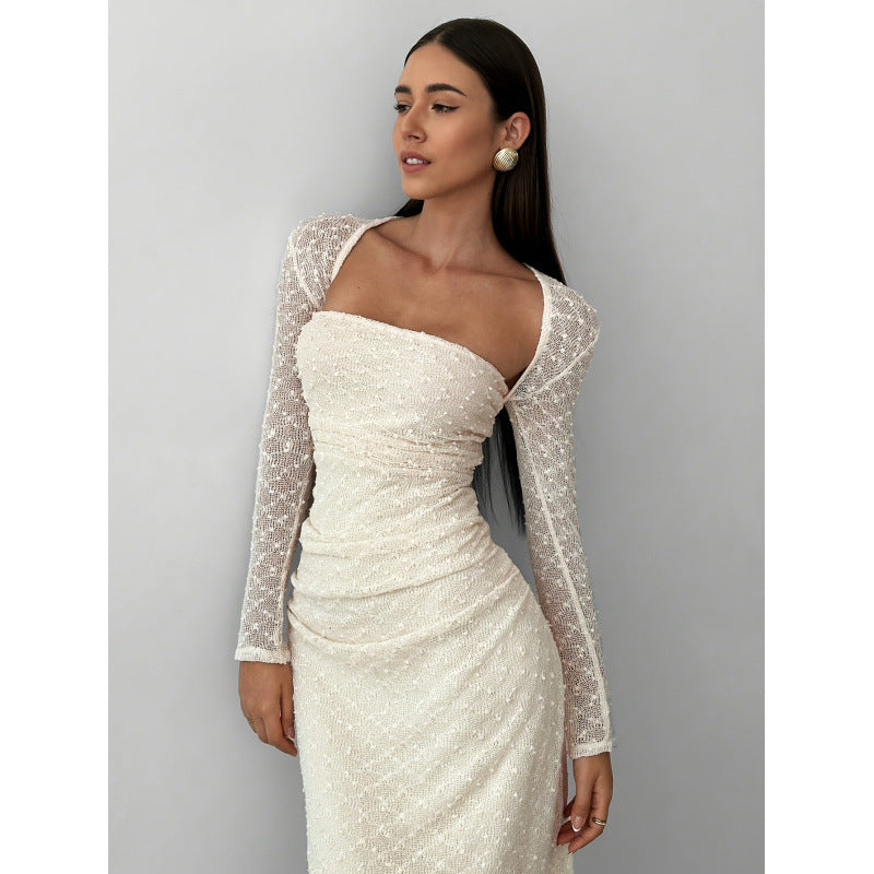 Damen Maxikleid mit transparenten Ärmeln Drune