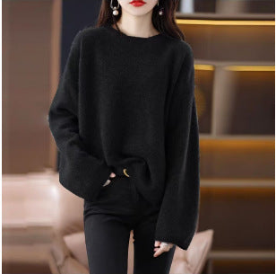 Damen weicher Strickpullover mit weitem Schnitt und legerem V-Ausschnitt Drune