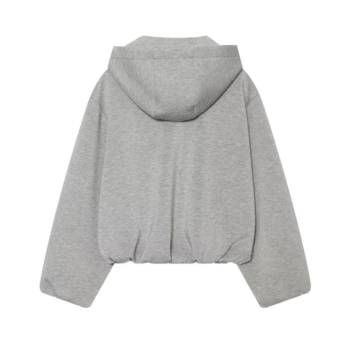 Damen Cropped Kapuzen-Zipjacke mit weitem Oversize-Schnitt Drune