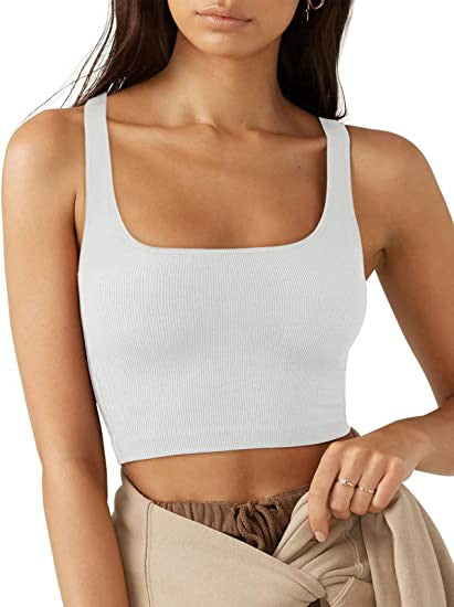 Damen cropped Top mit breiten Trägern und feinem Rippenmuster Drune