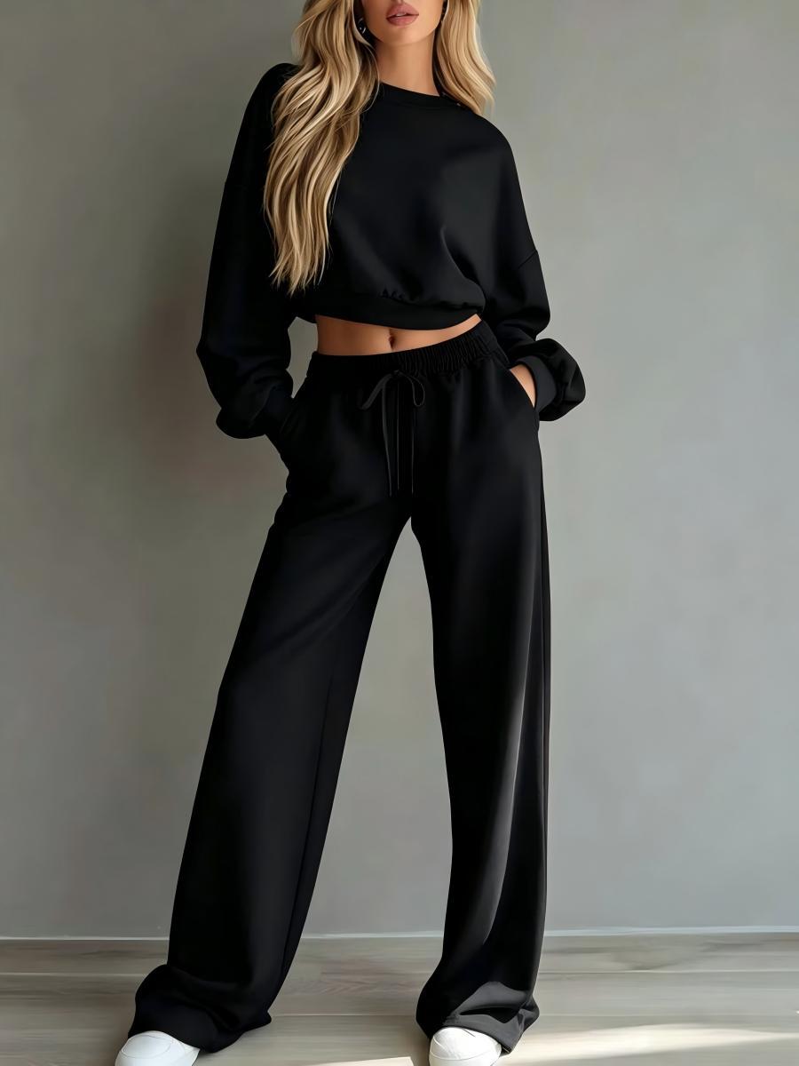 Damen Weiches Lounge-Set mit kurzem Sweatshirt und weiter Jogginghose Drune