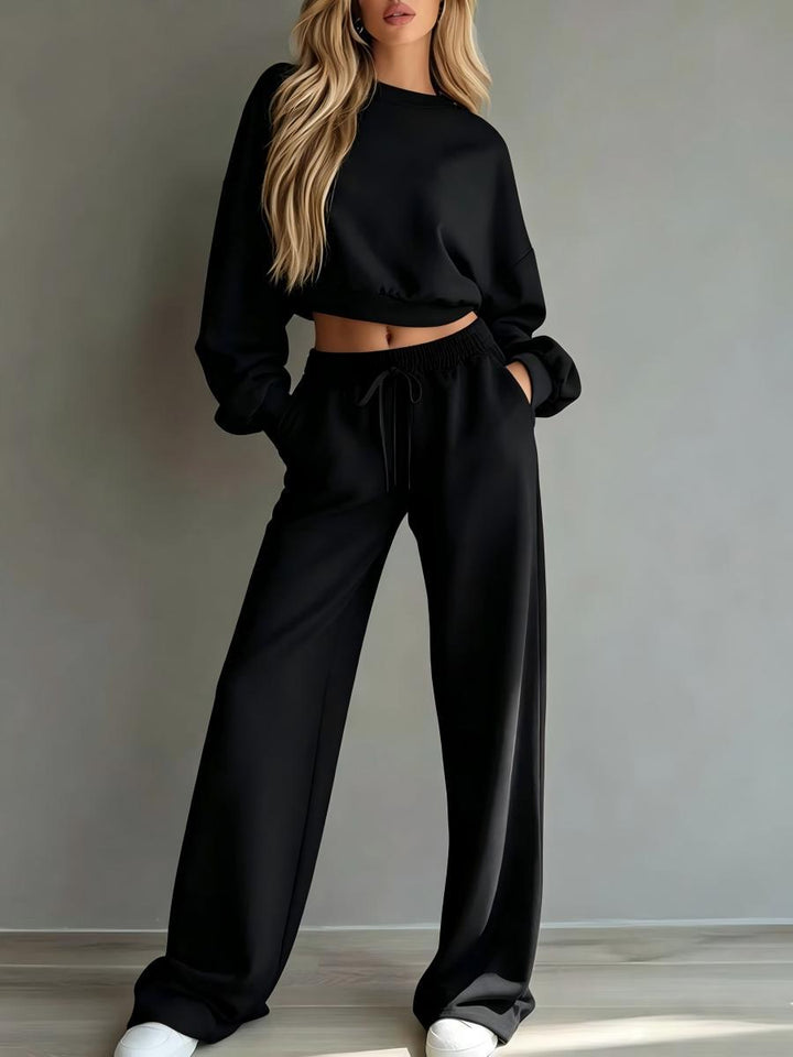 Damen Weiches Lounge-Set mit kurzem Sweatshirt und weiter Jogginghose Drune