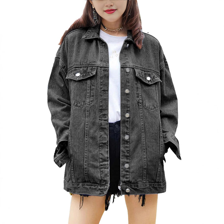 Damen Oversized Denimjacke mit dekorativen Druckknöpfen Drune