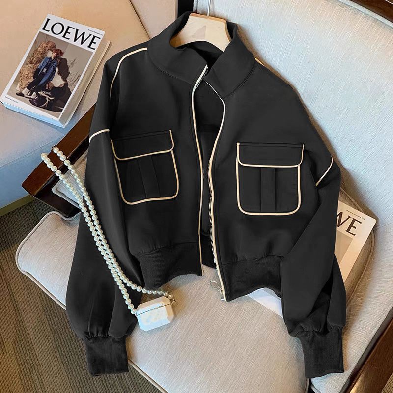 Damen Modische Cropped-Jacke mit Taschen Drune